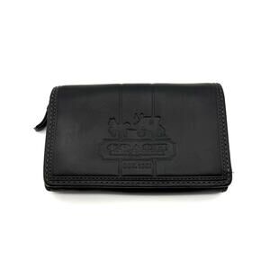 Coach Bleecker Wallet Black Leather Embossed Signature Carriage Logo Pink Lining